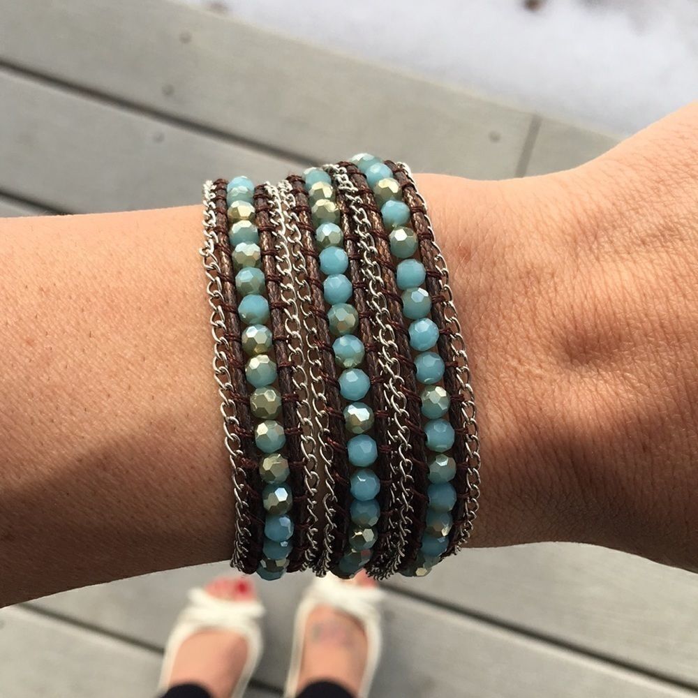 NEW Katie Soleil brown green silver Wrap bracelet